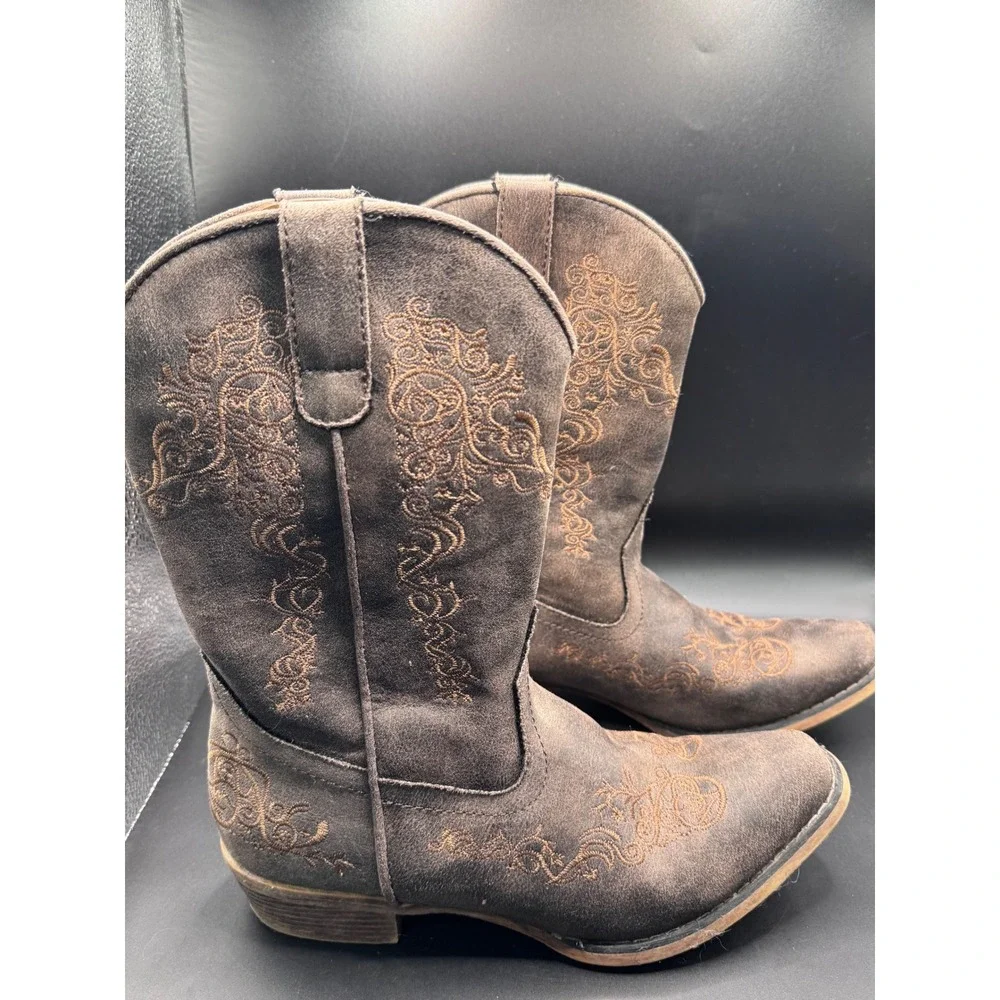 Roper Kids Brown Faux Suede Embroidered Western Cowboy Boots Youth Size 3
